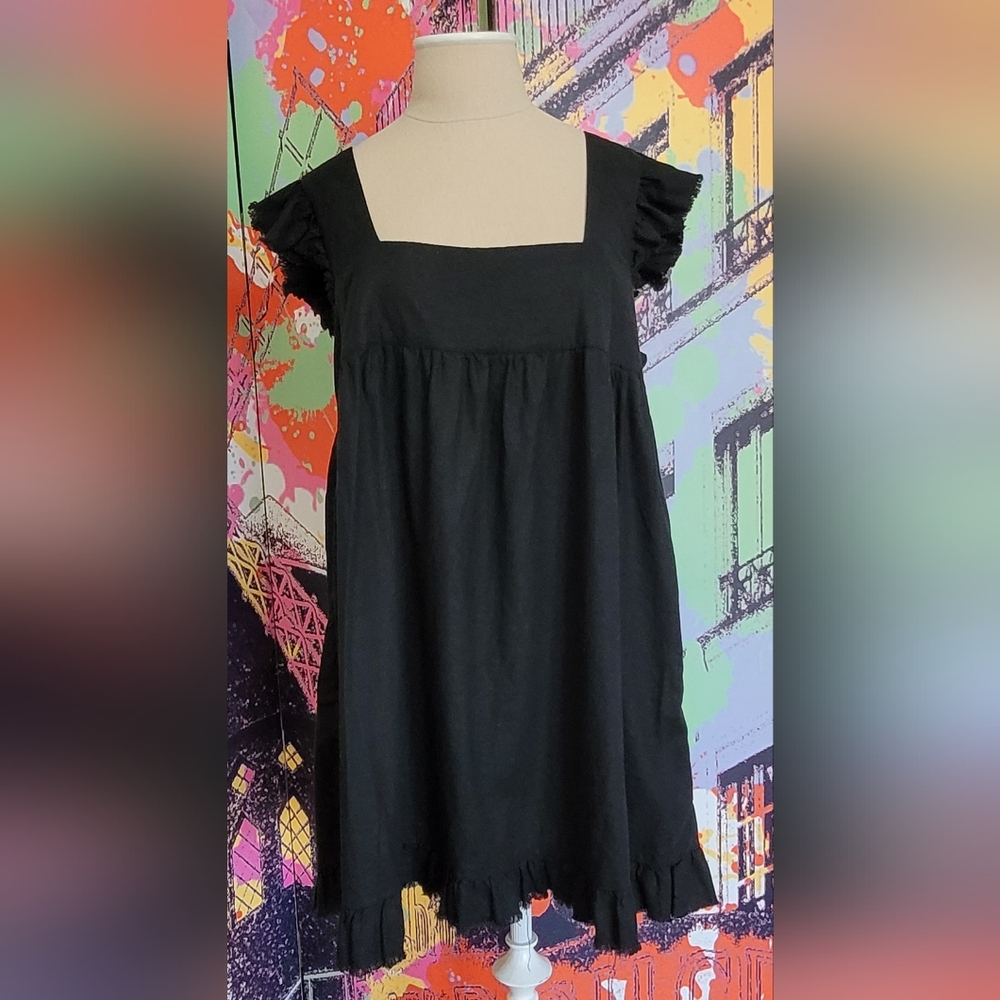 Aerie Black Flutter Sleeve Babydoll Mini Dress. Size L
